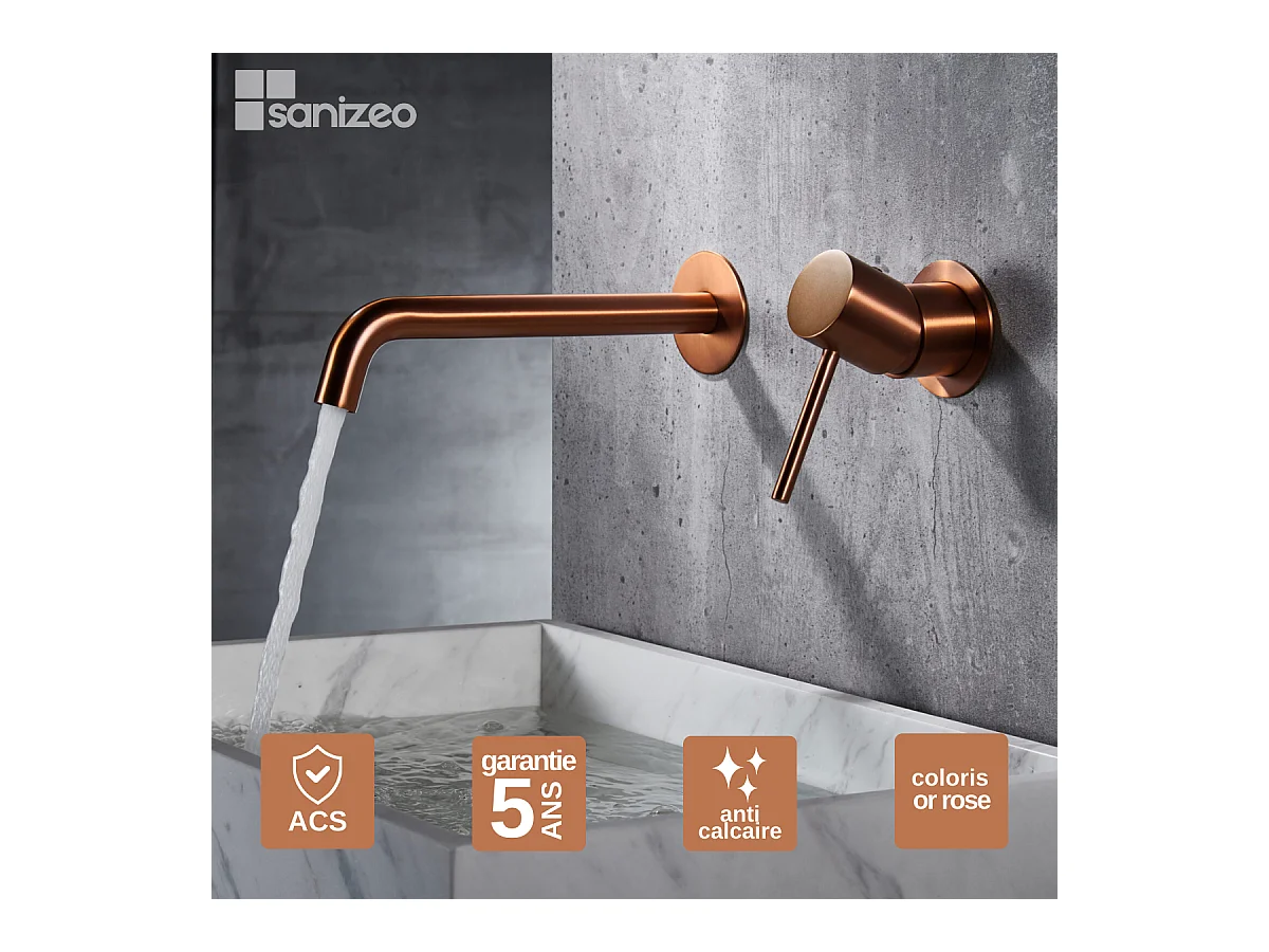 Robinet Mitigeur de Lavabo Encastré Anti-Calcaire Or Rose Cuivré IMEX MONZA GLM039/ORC