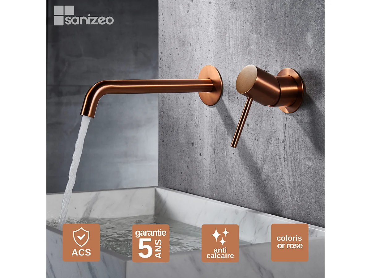 Robinet Mitigeur de Lavabo Encastré Anti-Calcaire Or Rose Cuivré IMEX MONZA GLM039/ORC