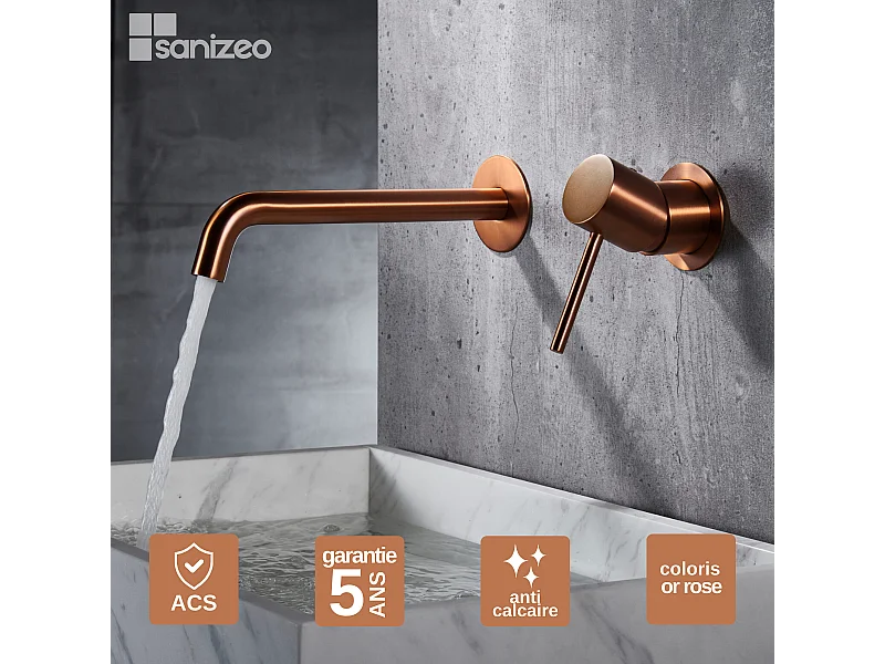 Robinet Mitigeur de Lavabo Encastré Anti-Calcaire Or Rose Cuivré IMEX MONZA GLM039/ORC