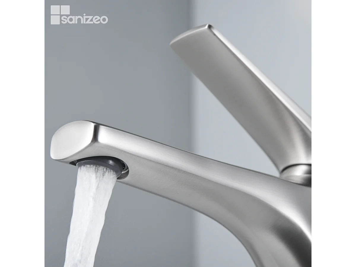 Mitigeur Lavabo Salle de Bain acier inoxydabke – Bec Haut Anti-Calcaire – Design Moderne - DELOS IMEX