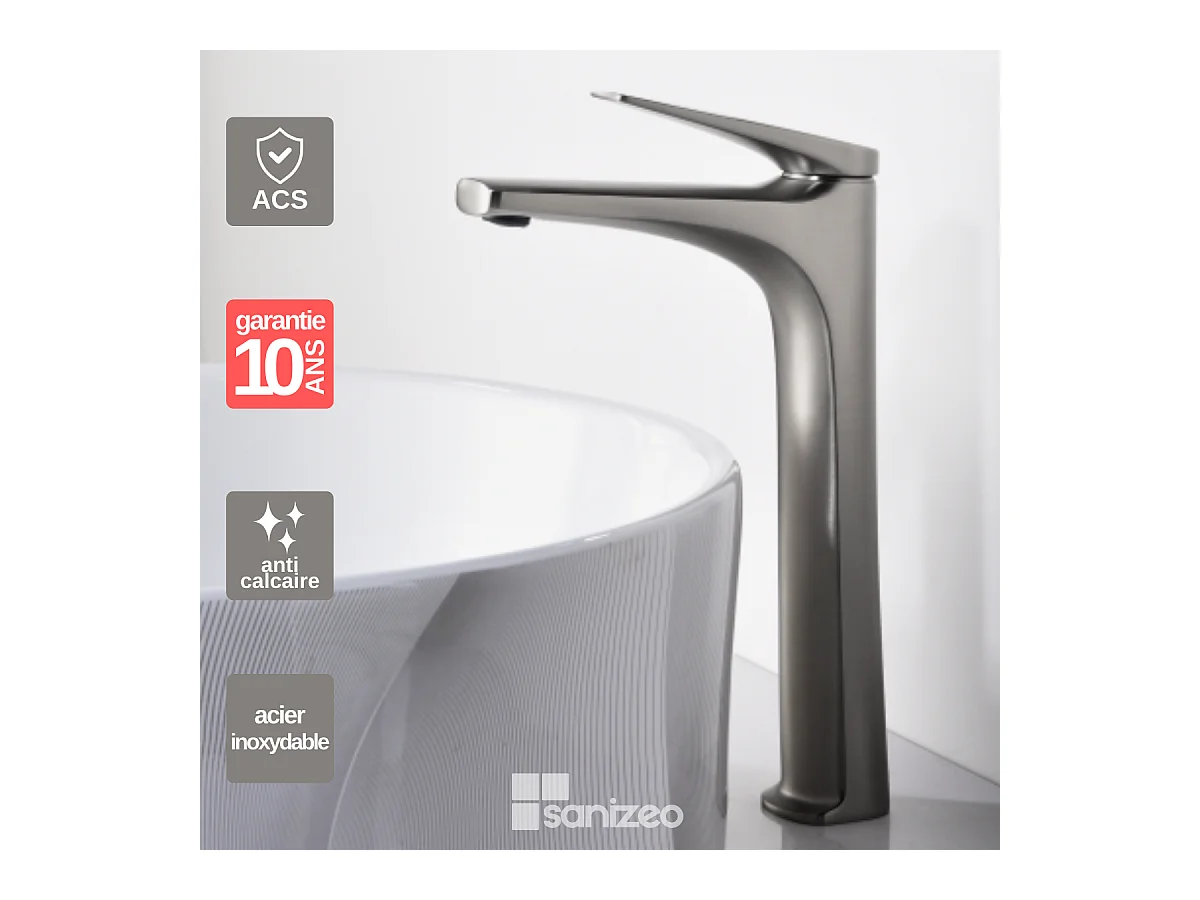 Robinet Mitigeur de Lavabo Bec Haut Anti-Calcaire Acier Inoxydable IMEX DELOS BDD055-3AC