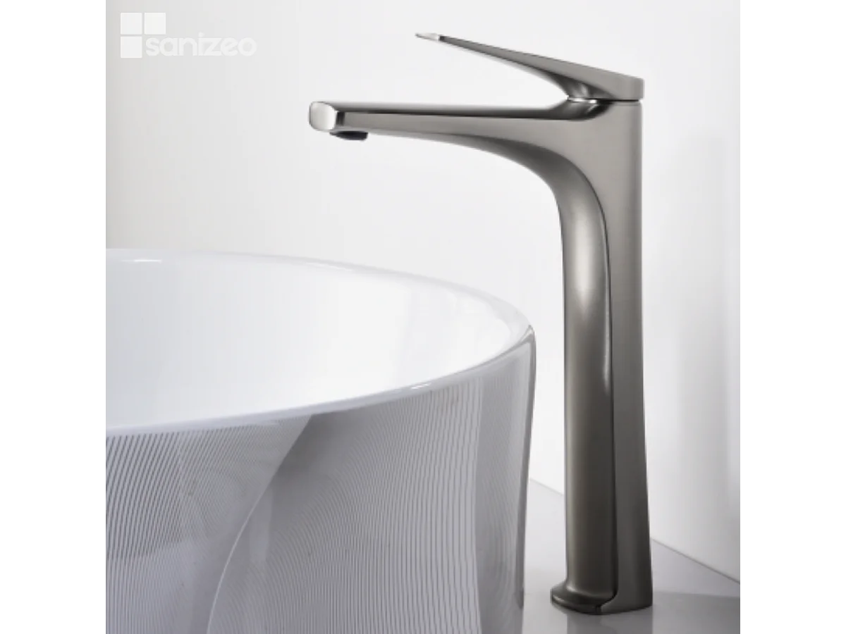 Mitigeur Lavabo Salle de Bain acier inoxydabke – Bec Haut Anti-Calcaire – Design Moderne - DELOS IMEX