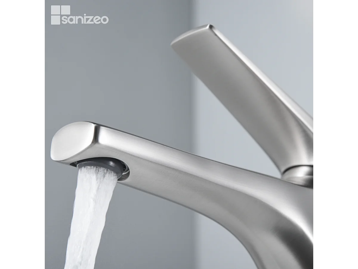 Mitigeur Lavabo Salle de Bain acier inoxydabke – Bec Haut Anti-Calcaire – Design Moderne - DELOS IMEX