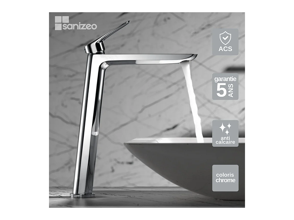 Robinet mitigeur de Lavabo Anti-Calcaire Bec Haut  Chrome IMEX BELGICA BDZ044-3