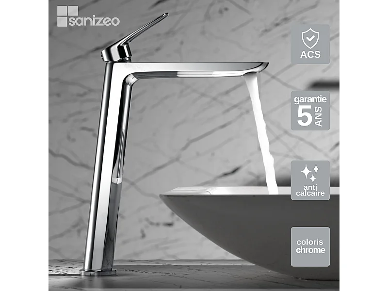 Mitigeur Lavabo Salle de Bain chromé – Bec Haut Anti-Calcaire – Design moderne - BELGICA IMEX