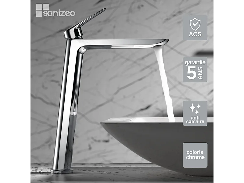 Mitigeur Lavabo Salle de Bain chromé – Bec Haut Anti-Calcaire – Design moderne - BELGICA IMEX