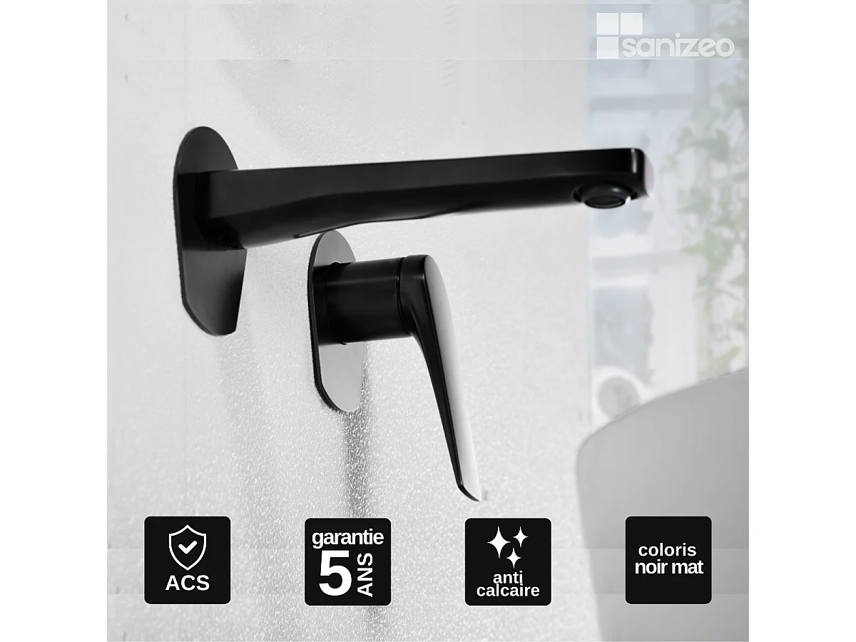 Mitigeur Lavabo Encastré Salle de Bain noir mat – Anti-Calcaire – Design moderne - DELOS IMEX