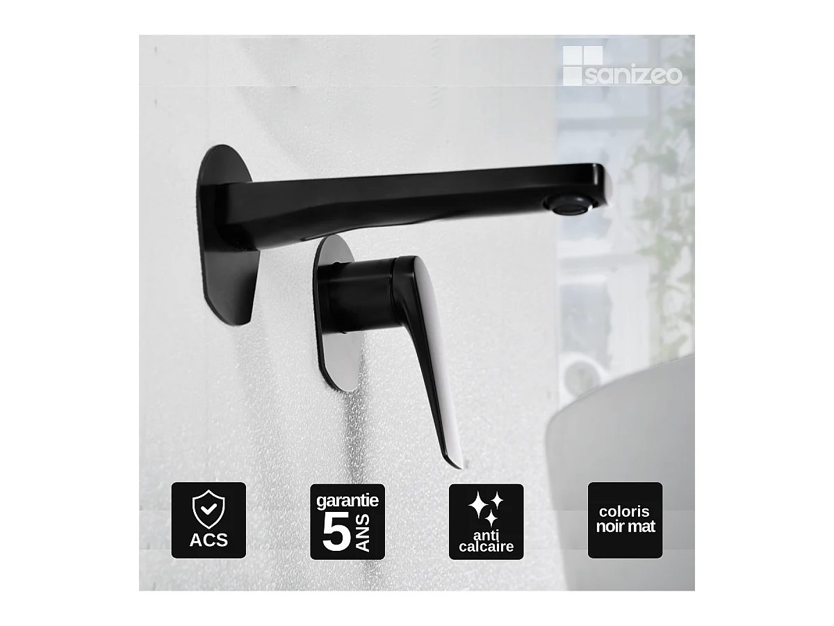 Robinet Mitigeur de Lavabo Encastré Anti-Calcaire Noir Mat IMEX DELOS GLD055/NG