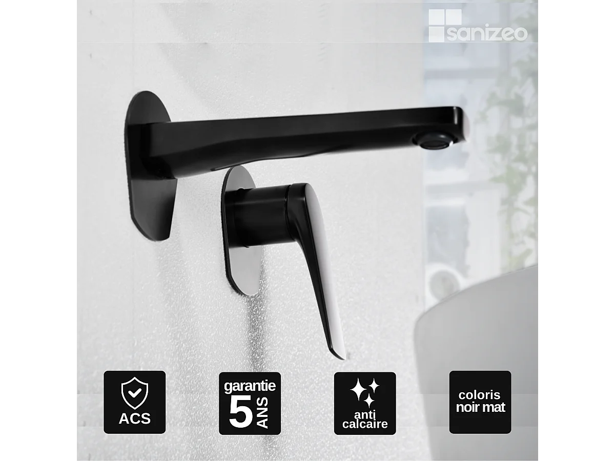 Mitigeur Lavabo Encastré Salle de Bain noir mat – Anti-Calcaire – Design moderne - DELOS IMEX