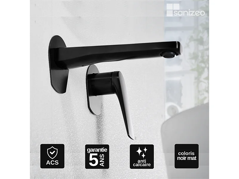 Mitigeur Lavabo Encastré Salle de Bain noir mat – Anti-Calcaire – Design moderne - DELOS IMEX