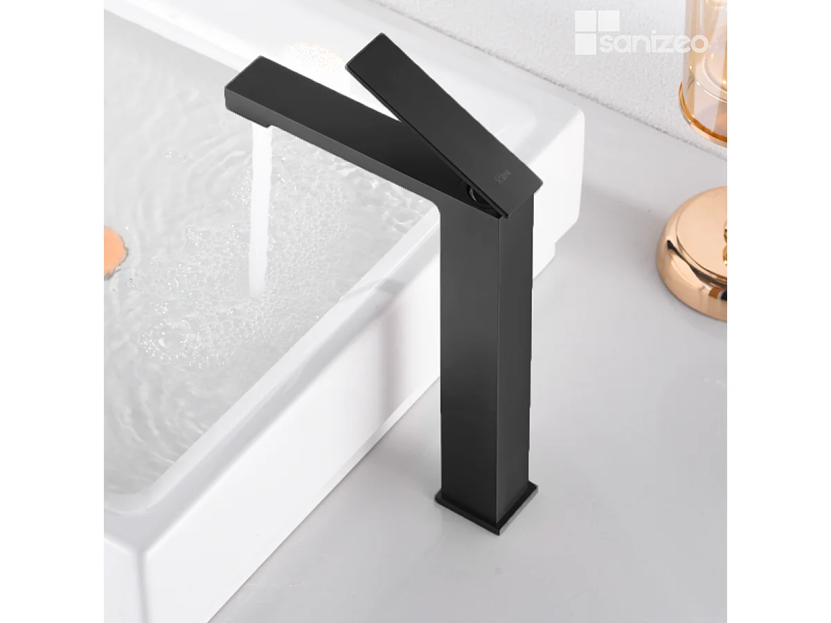 Mitigeur Lavabo Salle de Bain noir métal – Bec Haut Anti-Calcaire – Design moderne - PISA IMEX
