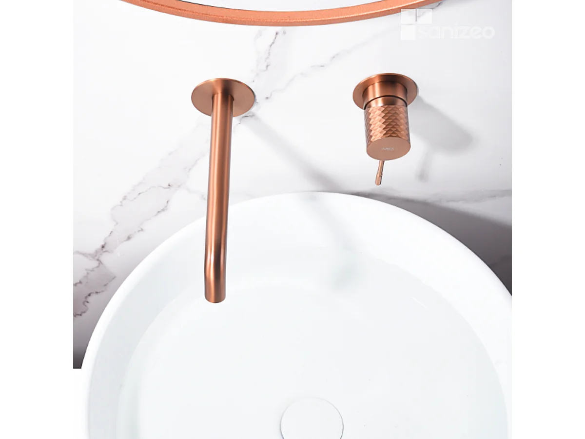 Mitigeur Lavabo Encastré Salle de Bain or rose cuivré – Anti-Calcaire – Design Moderne - GENOVA IMEX
