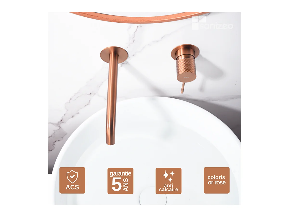 Robinet Mitigeur de Lavabo Encastré Anti-Calcaire Or Rose Cuivré IMEX GENOVA GLG053/ORC