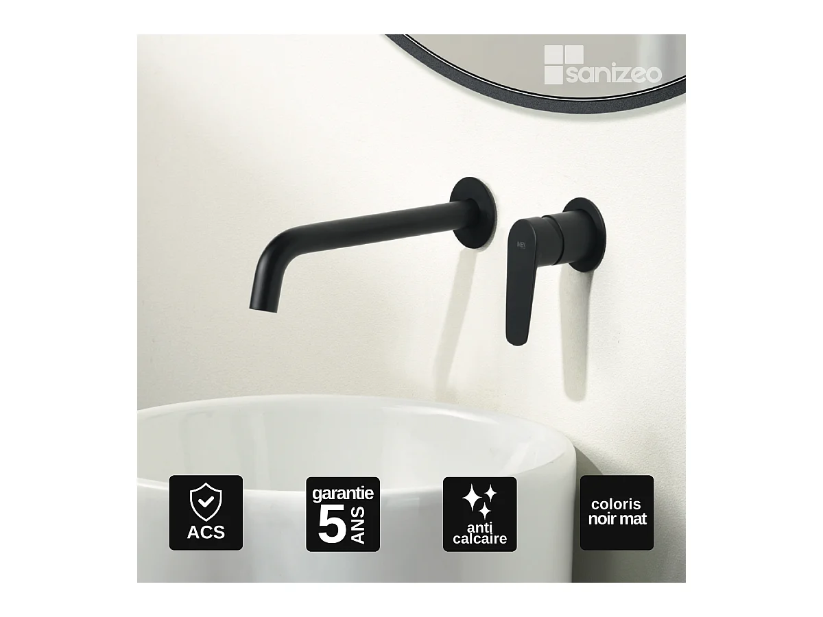 Robinet Mitigeur de Lavabo Encastré Anti-Calcaire Noir Mat IMEX BELGICA GLZ044/NG
