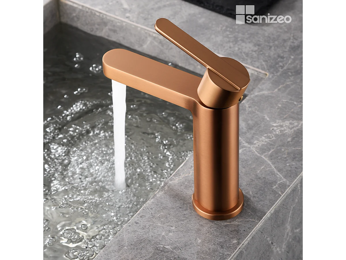 Mitigeur Lavabo Salle de Bain or rose cuivré – Bec Bas Anti-Calcaire – Design moderne - ROMA IMEX