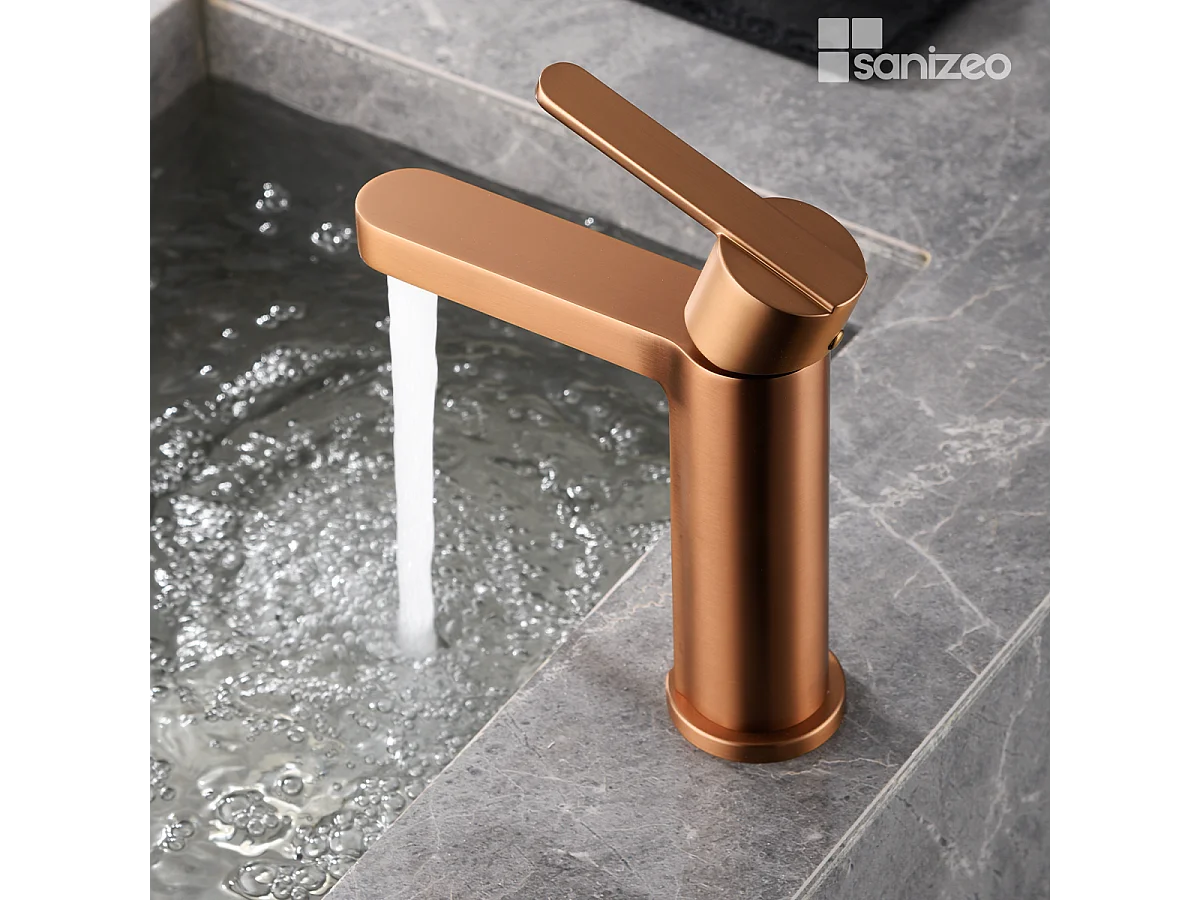 Mitigeur Lavabo Salle de Bain or rose cuivré – Bec Bas Anti-Calcaire – Design moderne - ROMA IMEX