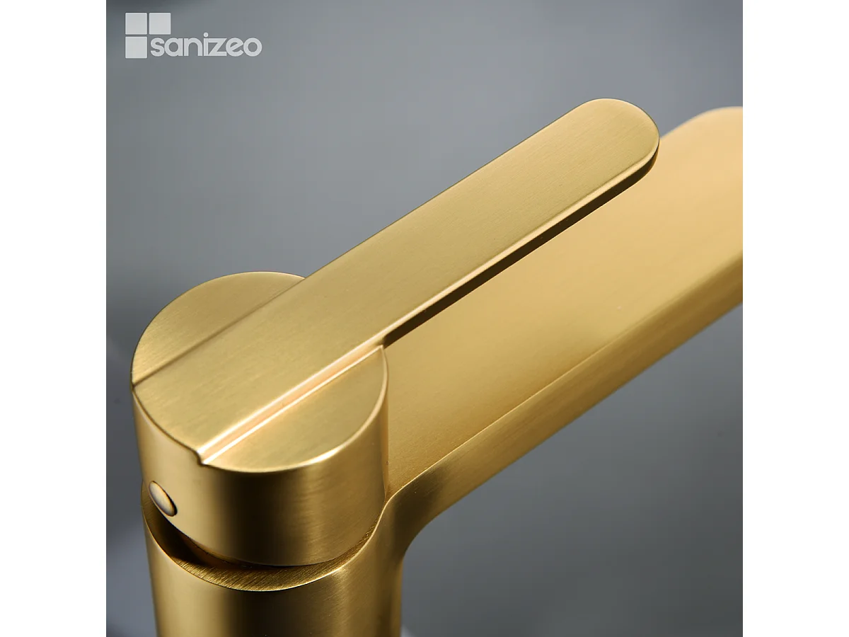 Mitigeur Lavabo Salle de Bain or brossé – Bec Haut Anti-Calcaire – Design moderne - ROMA IMEX