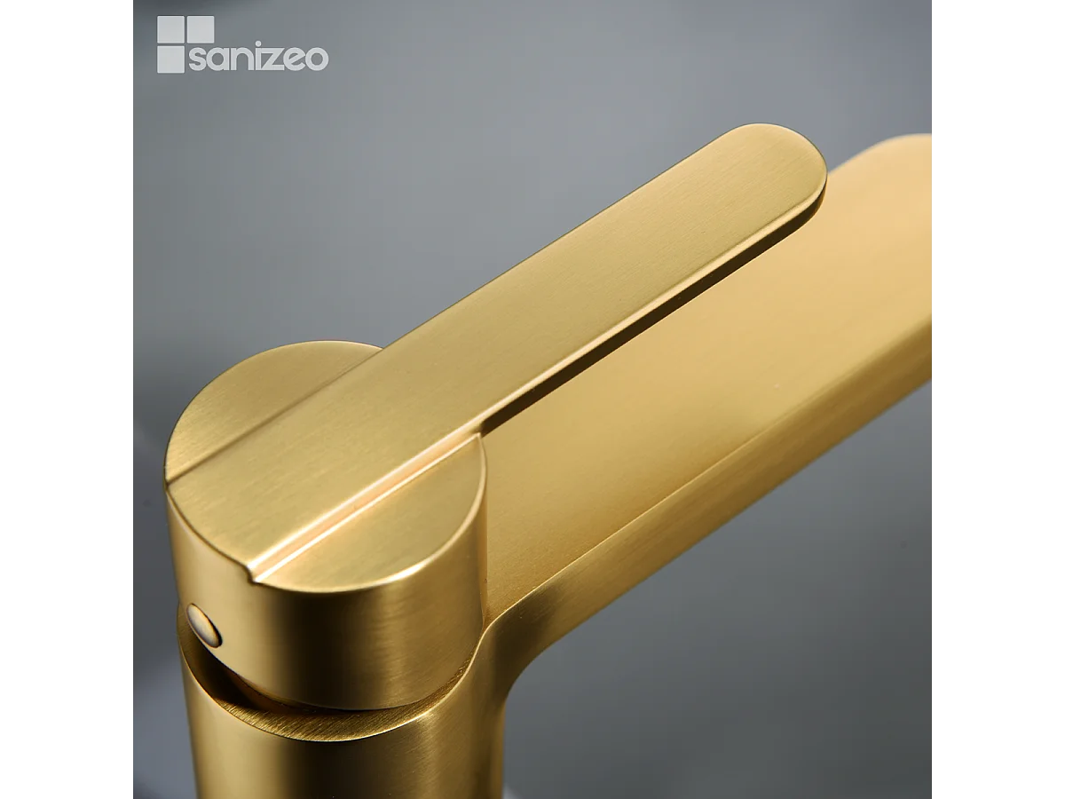 Mitigeur Lavabo Salle de Bain or brossé – Bec Haut Anti-Calcaire – Design moderne - ROMA IMEX