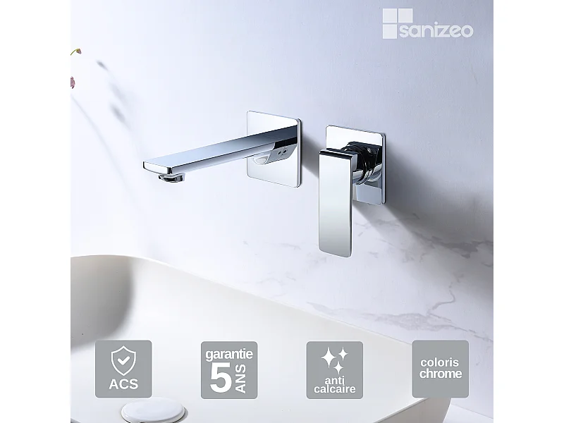 Mitigeur Lavabo Encastré Salle de Bain chromé – Anti-Calcaire – Design moderne - FIYI IMEX