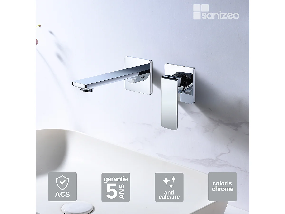 Mitigeur Lavabo Encastré Salle de Bain chromé – Anti-Calcaire – Design moderne - FIYI IMEX