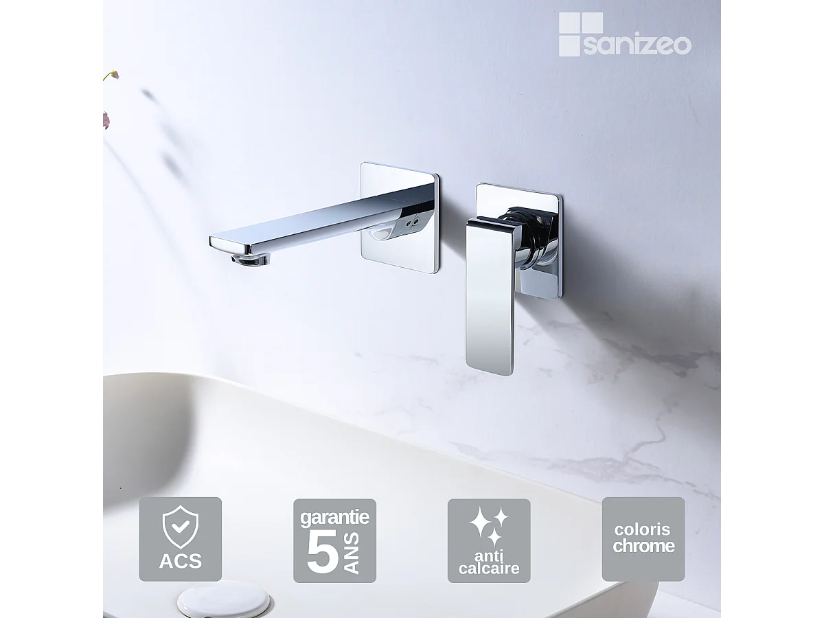 Mitigeur Lavabo Encastré Salle de Bain chromé – Anti-Calcaire – Design moderne - FIYI IMEX