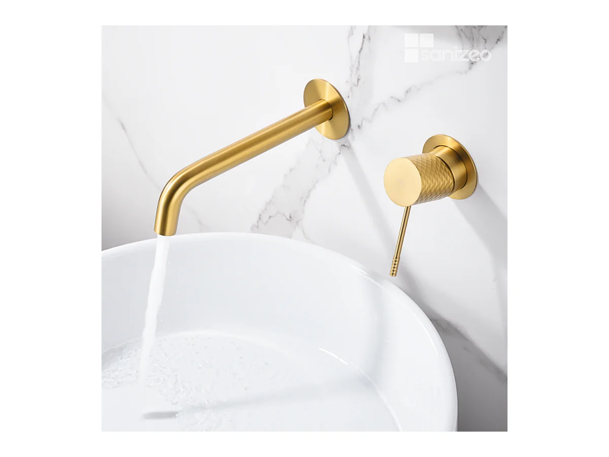 Mitigeur Lavabo Encastré Salle de Bain or brossé – Anti-Calcaire – Design Moderne - GENOVA IMEX