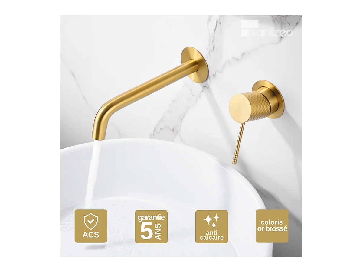 Robinet Mitigeur de Lavabo Encastré Anti-Calcaire Or Brossé IMEX GENOVA GLG053/OC