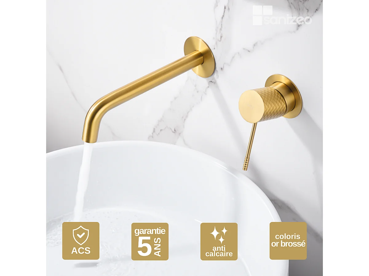 Mitigeur Lavabo Encastré Salle de Bain or brossé – Anti-Calcaire – Design Moderne - GENOVA IMEX