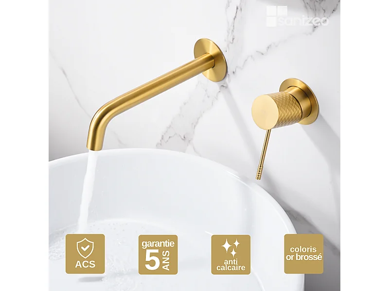 Mitigeur Lavabo Encastré Salle de Bain or brossé – Anti-Calcaire – Design Moderne - GENOVA IMEX