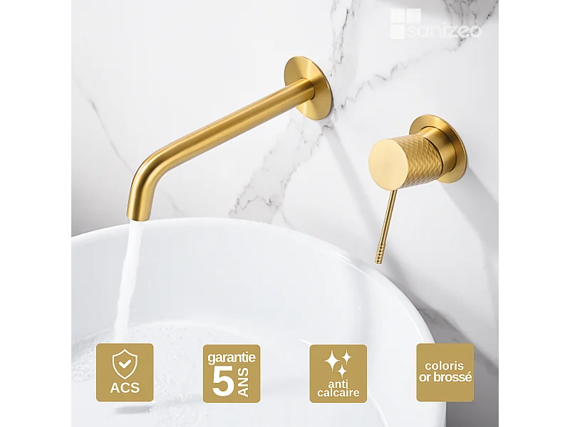 Mitigeur Lavabo Encastré Salle de Bain or brossé – Anti-Calcaire – Design Moderne - GENOVA IMEX