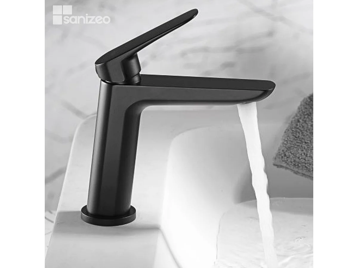 Mitigeur Lavabo Salle de Bain noir mat – Bec Bas Anti-Calcaire – Design moderne - BELGICA IMEX