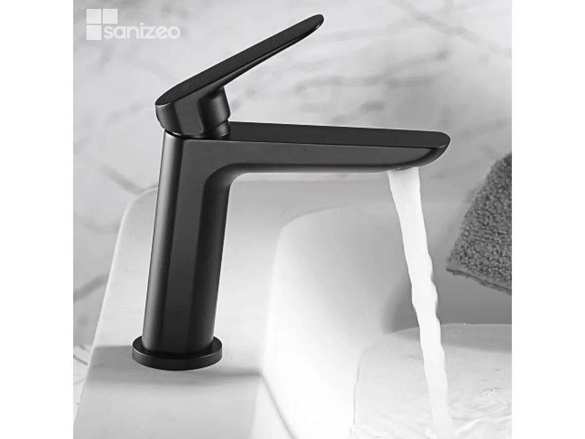 Mitigeur Lavabo Salle de Bain noir mat – Bec Bas Anti-Calcaire – Design moderne - BELGICA IMEX