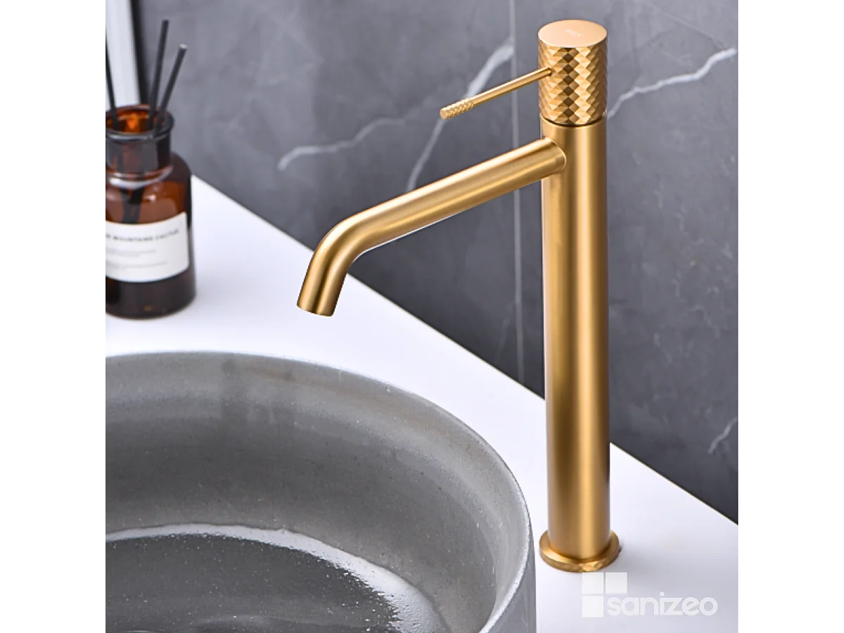 Mitigeur Lavabo Salle de Bain or brossé– Bec Haut Anti-Calcaire – Design Moderne - GENOVA IMEX