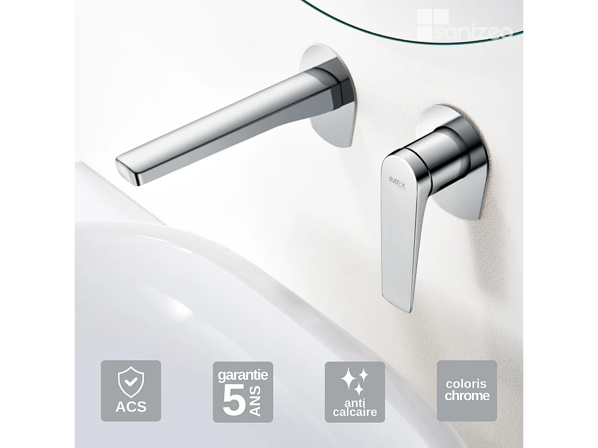 Mitigeur Lavabo Encastré Salle de Bain chromé – Anti-Calcaire – Design moderne - DELOS IMEX