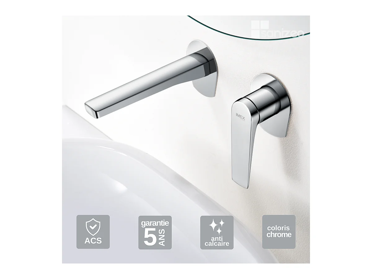 Robinet Mitigeur de Lavabo Encastré Anti-Calcaire Chrome IMEX DELOS GLD055