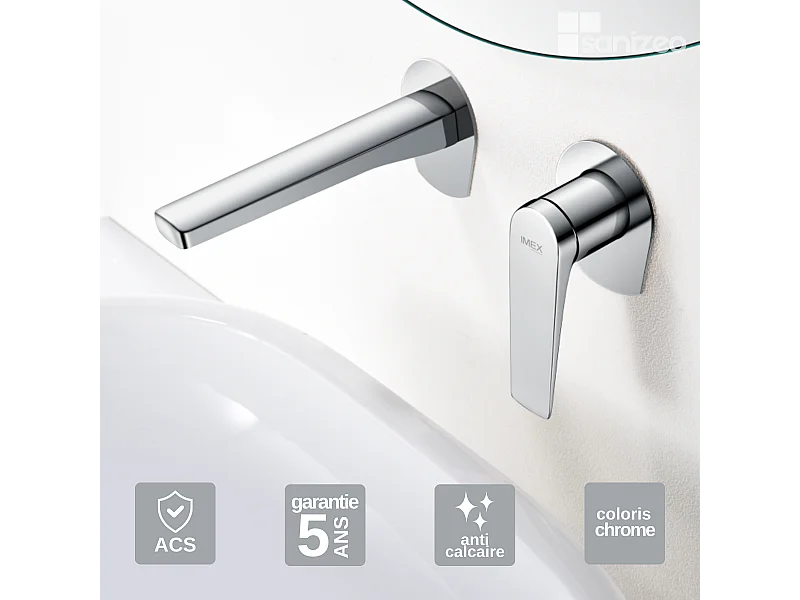 Mitigeur Lavabo Encastré Salle de Bain chromé – Anti-Calcaire – Design moderne - DELOS IMEX