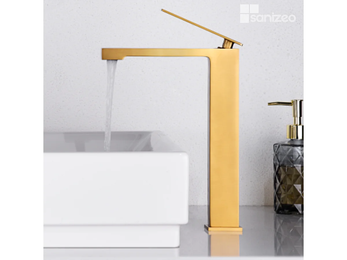 Mitigeur Lavabo Salle de Bain or brossé – Bec Haut Anti-Calcaire – Design moderne - PISA IMEX