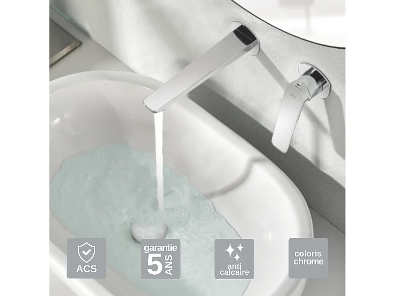 Mitigeur Lavabo Encastré Salle de Bain chromé – Anti-Calcaire – Design moderne - NAPOLES IMEX