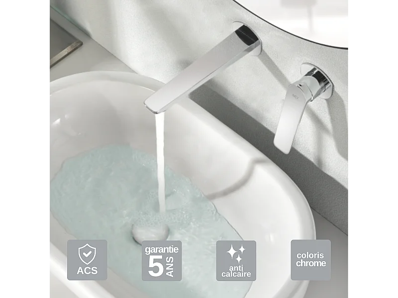 Mitigeur Lavabo Encastré Salle de Bain chromé – Anti-Calcaire – Design moderne - NAPOLES IMEX