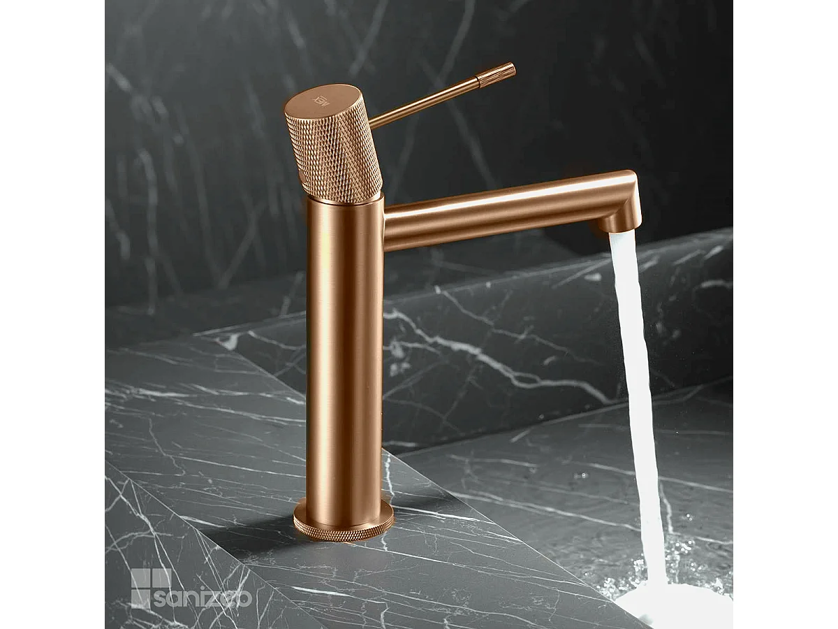 Mitigeur Lavabo Salle de Bain or rose cuivré – Bec Bas Anti-Calcaire – Design Moderne - LINE IMEX