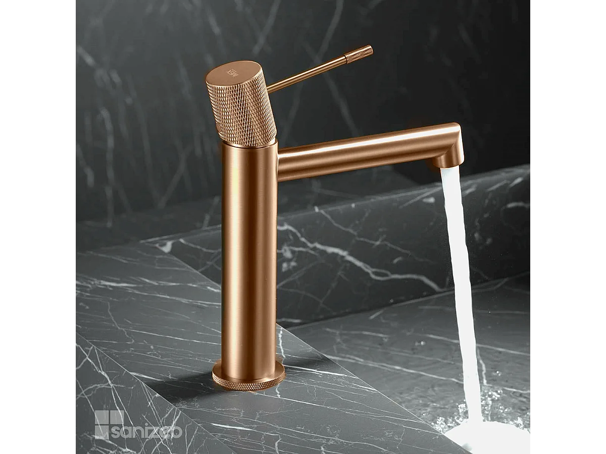 Mitigeur Lavabo Salle de Bain or rose cuivré – Bec Bas Anti-Calcaire – Design Moderne - LINE IMEX