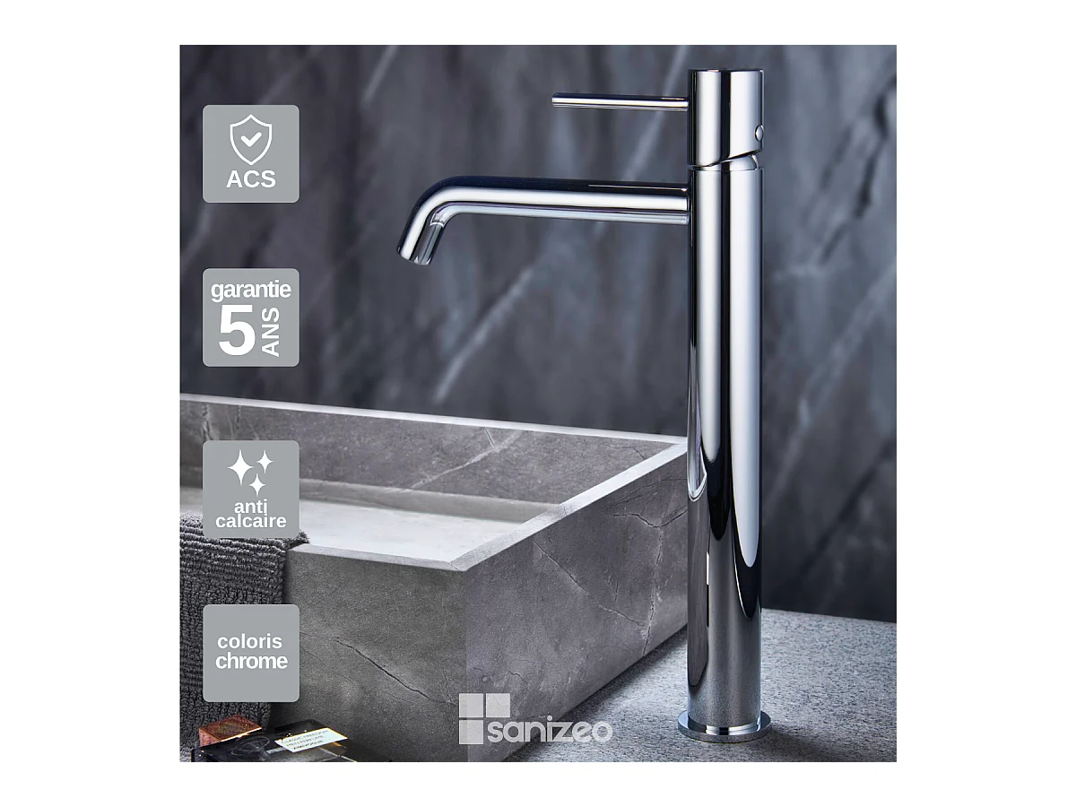 Robinet Mitigeur de Lavabo Anti-Calcaire Bec Haut Chrome IMEX MONZA BDM039-3