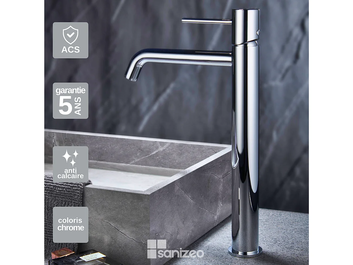 Robinet Mitigeur de Lavabo Anti-Calcaire Bec Haut Chrome IMEX MONZA BDM039-3