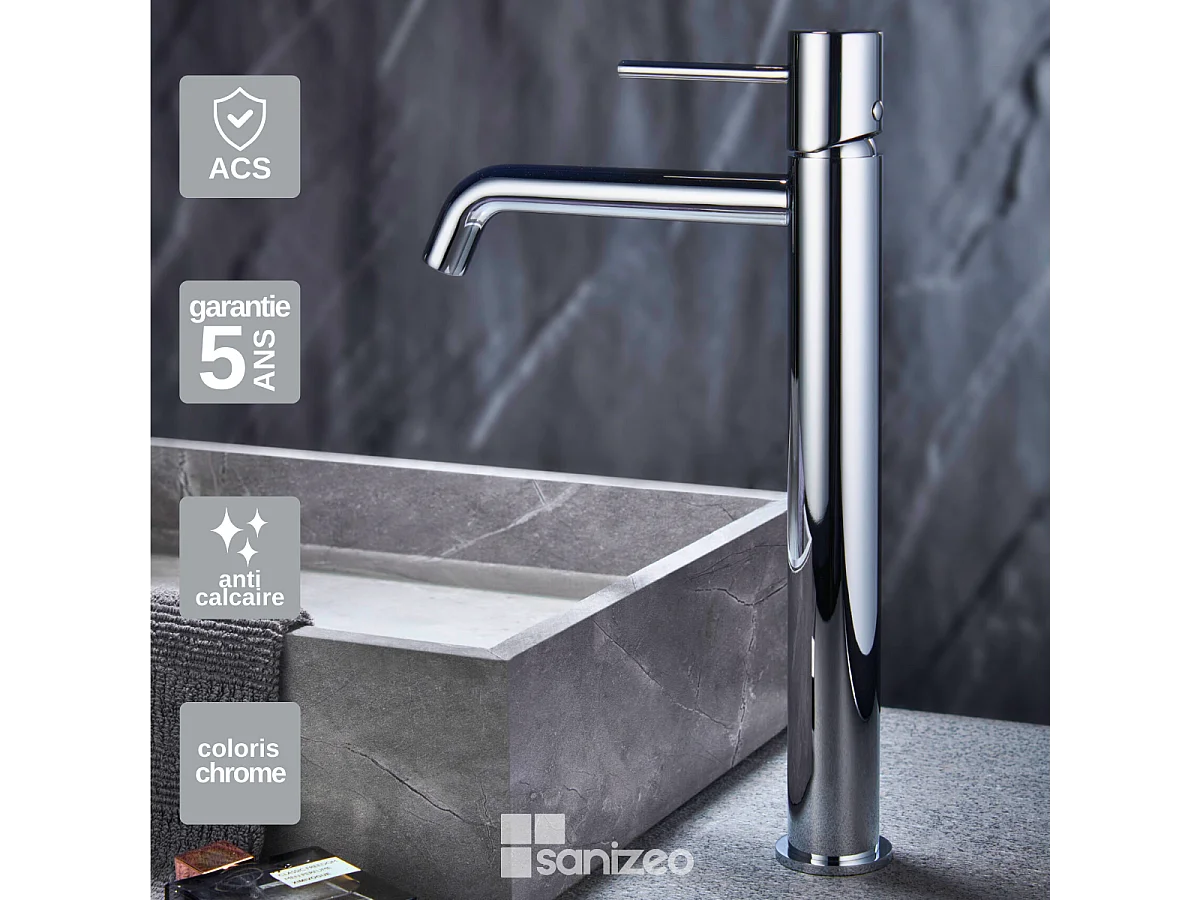 Robinet Mitigeur de Lavabo Anti-Calcaire Bec Haut Chrome IMEX MONZA BDM039-3