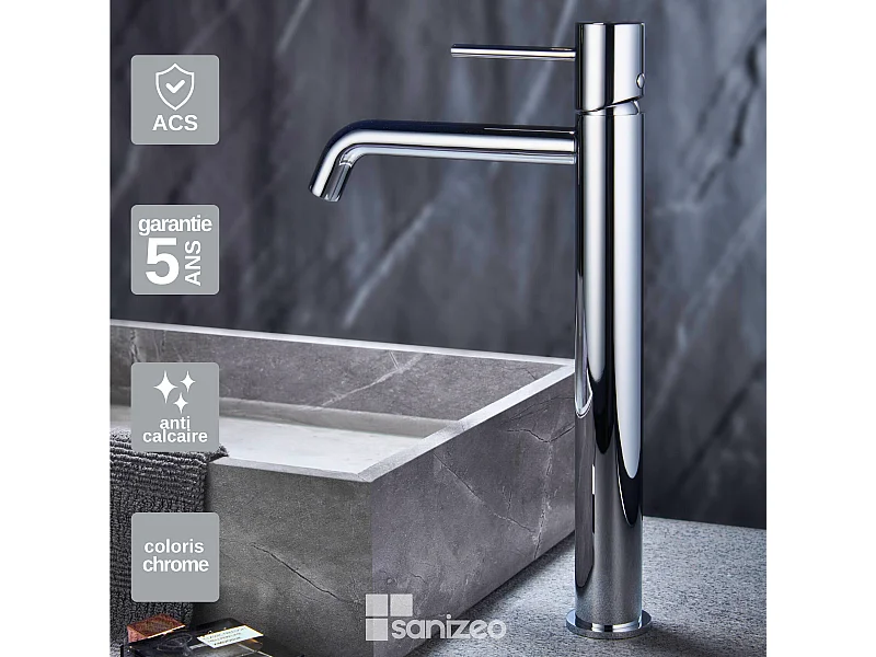 Robinet Mitigeur de Lavabo Anti-Calcaire Bec Haut Chrome IMEX MONZA BDM039-3