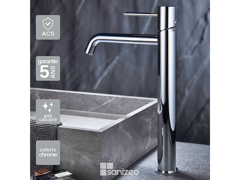 Robinet Mitigeur de Lavabo Anti-Calcaire Bec Haut Chrome IMEX MONZA BDM039-3