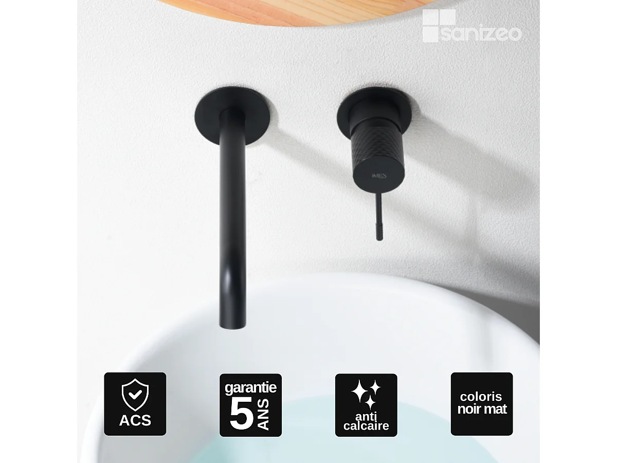 Mitigeur Lavabo Encastré Salle de Bain noir mat – Anti-Calcaire – Design Moderne - GENOVA IMEX