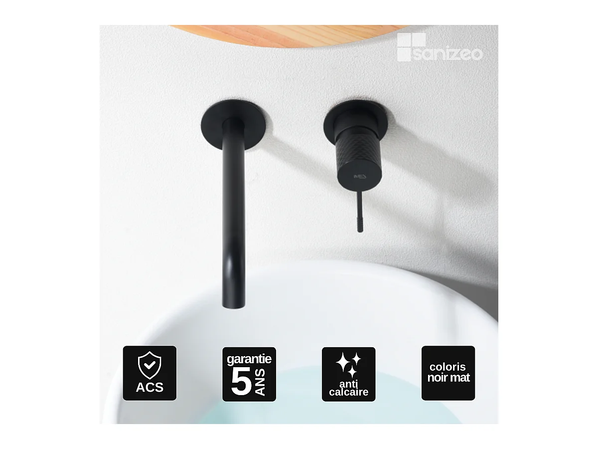 Robinet Mitigeur de Lavabo Encastré Anti-Calcaire Noir Mat IMEX GENOVA GLG053/NG