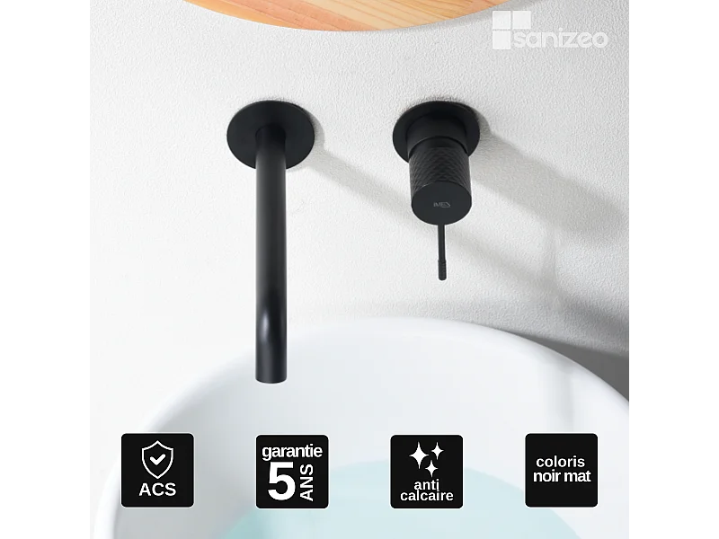 Mitigeur Lavabo Encastré Salle de Bain noir mat – Anti-Calcaire – Design Moderne - GENOVA IMEX