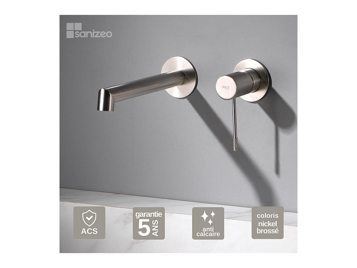 Robinet Mitigeur de Lavabo Encastré Anti-Calcaire Nickel Brossé IMEX LINE GLD038/NQ